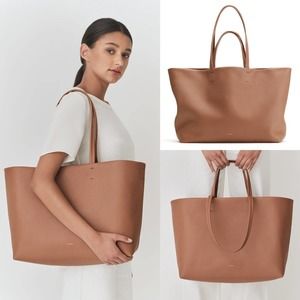 Cuyana Womens Purse Caramel Easy Open Tote Pebbled Leather Shoulder Bag Classic